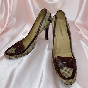 Burberry Brown Plaid High Heel Loafer Pumps Sz6.5